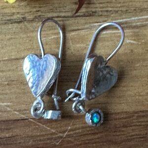 Vintage sterling Silver 925 Heart Drop Earrings with opal